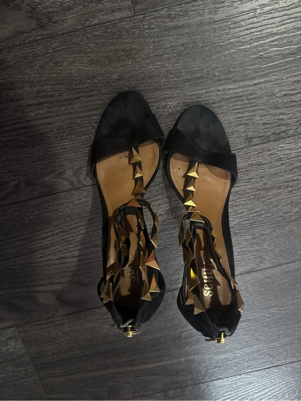 Women's Black Sandals with Gold Stud Details